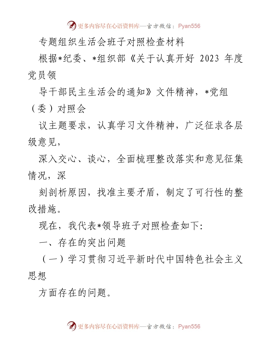 [发言] 党员领导干部民主生活会 - 2023年度党员领导干部民主生活会对照检查材料.docx_第1页
