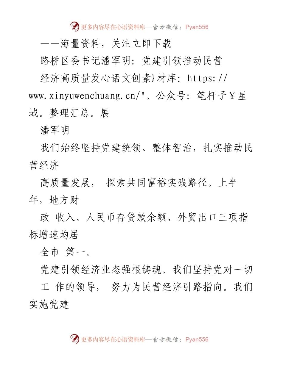 [发言] 党建引领民营经济发展会议 - 党建引领推动民营经济高质量发展.docx_第1页