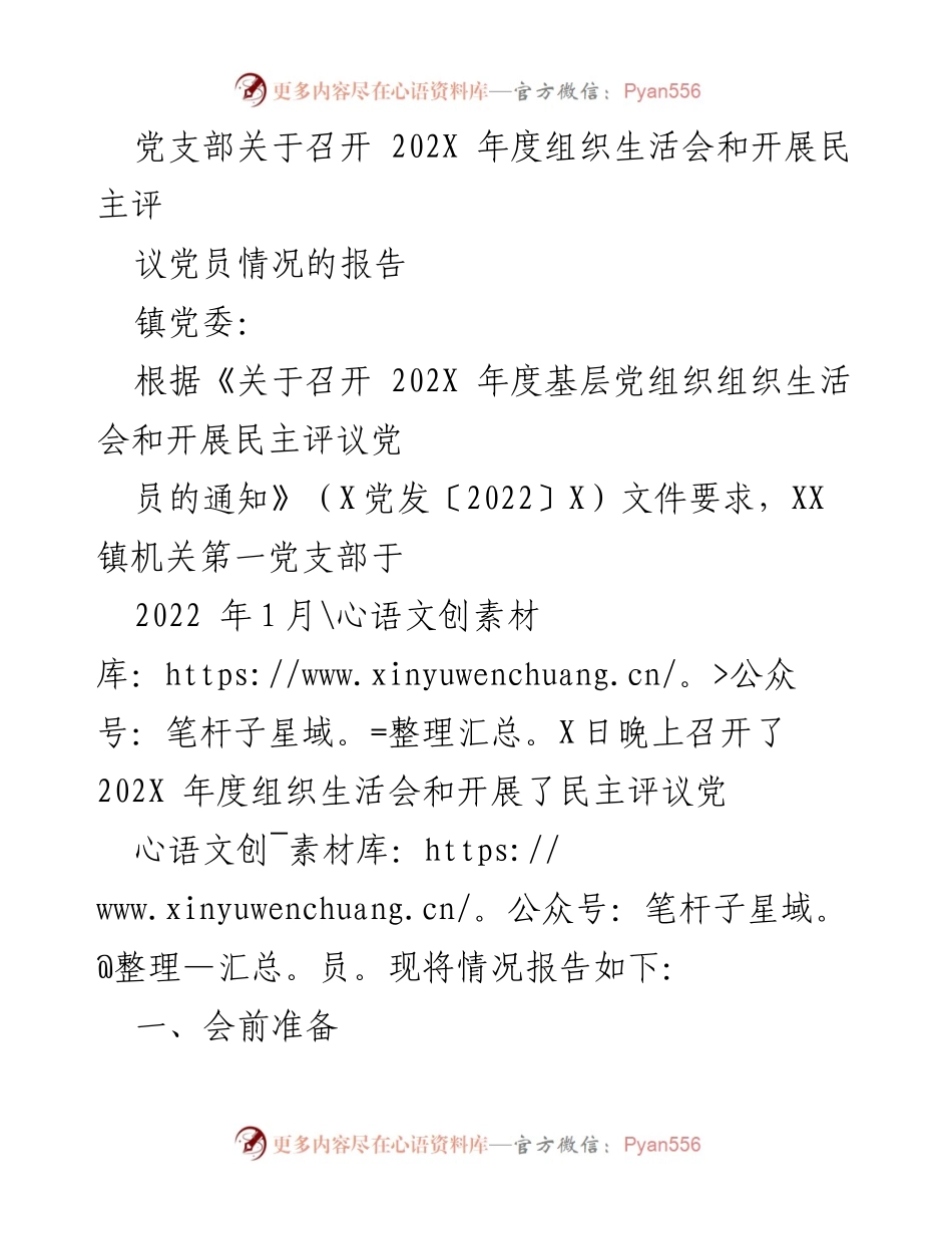 [发言] 党支部年度组织生活会 - 202X年度组织生活会及民主评议党员情况报告.docx_第1页