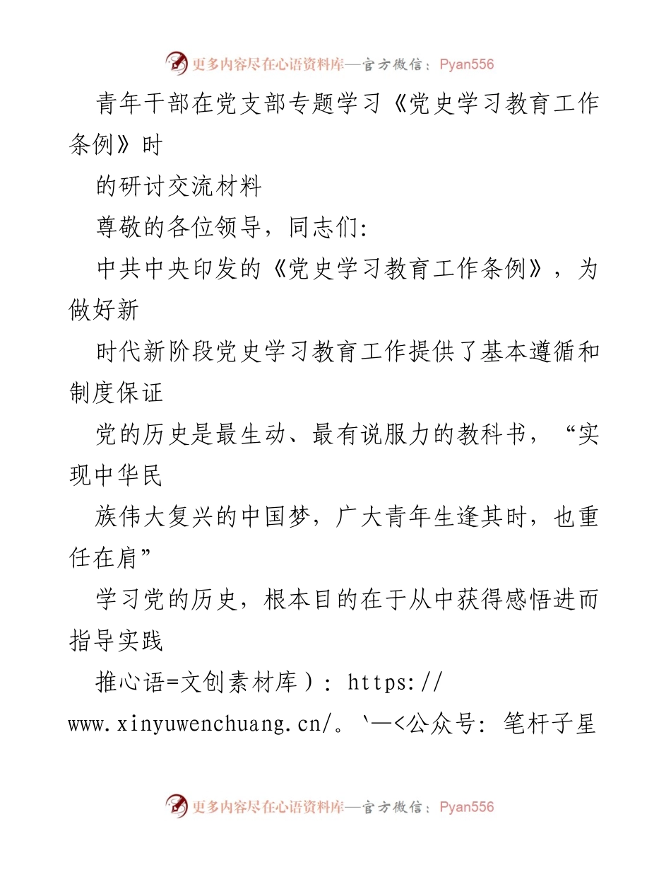 [发言] 党支部专题学习 - 青年干部在党史学习教育中的心得体会.docx_第1页