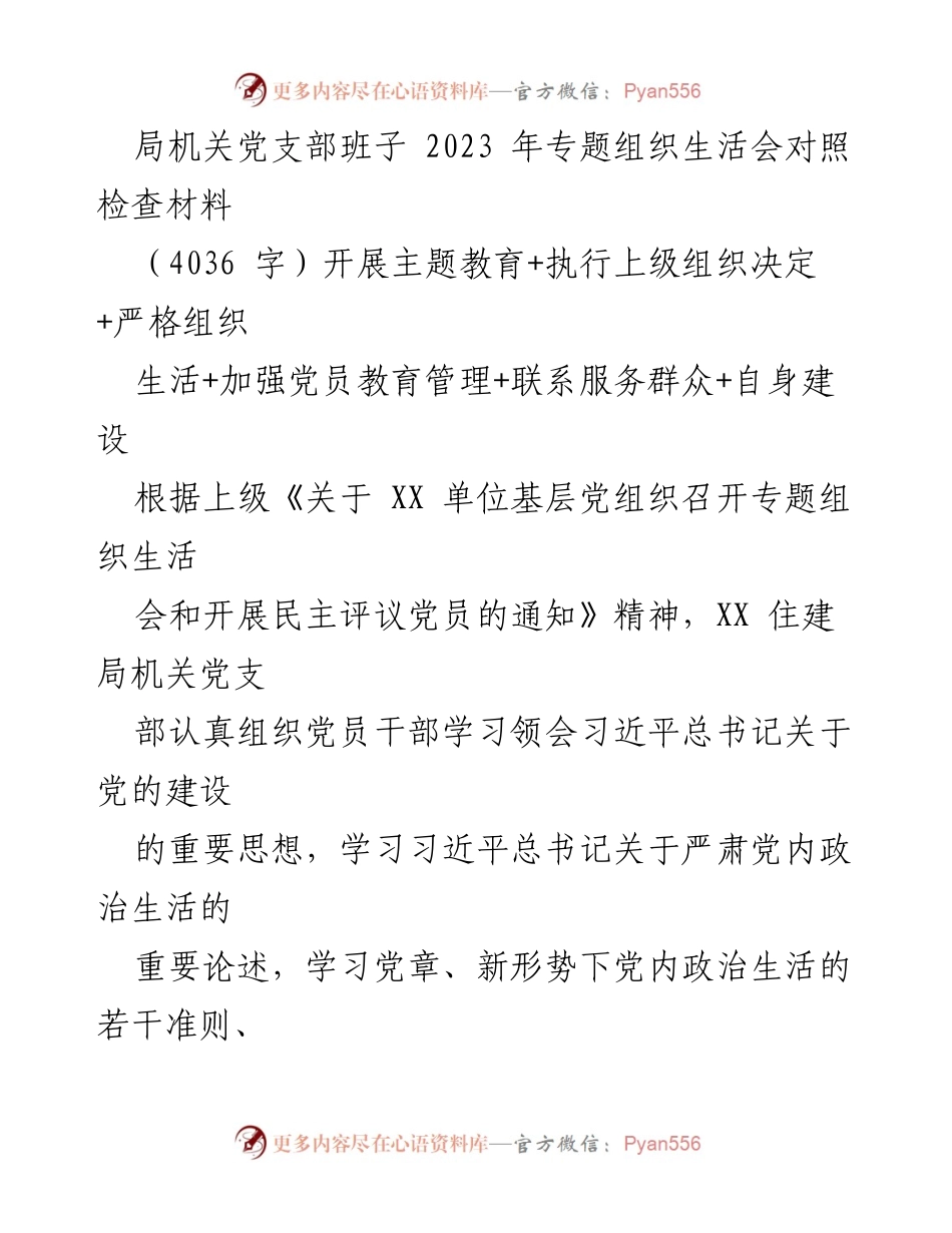 [发言] 党支部专题组织生活会 - 2023年党支部对照检查与整改措施报告.docx_第1页