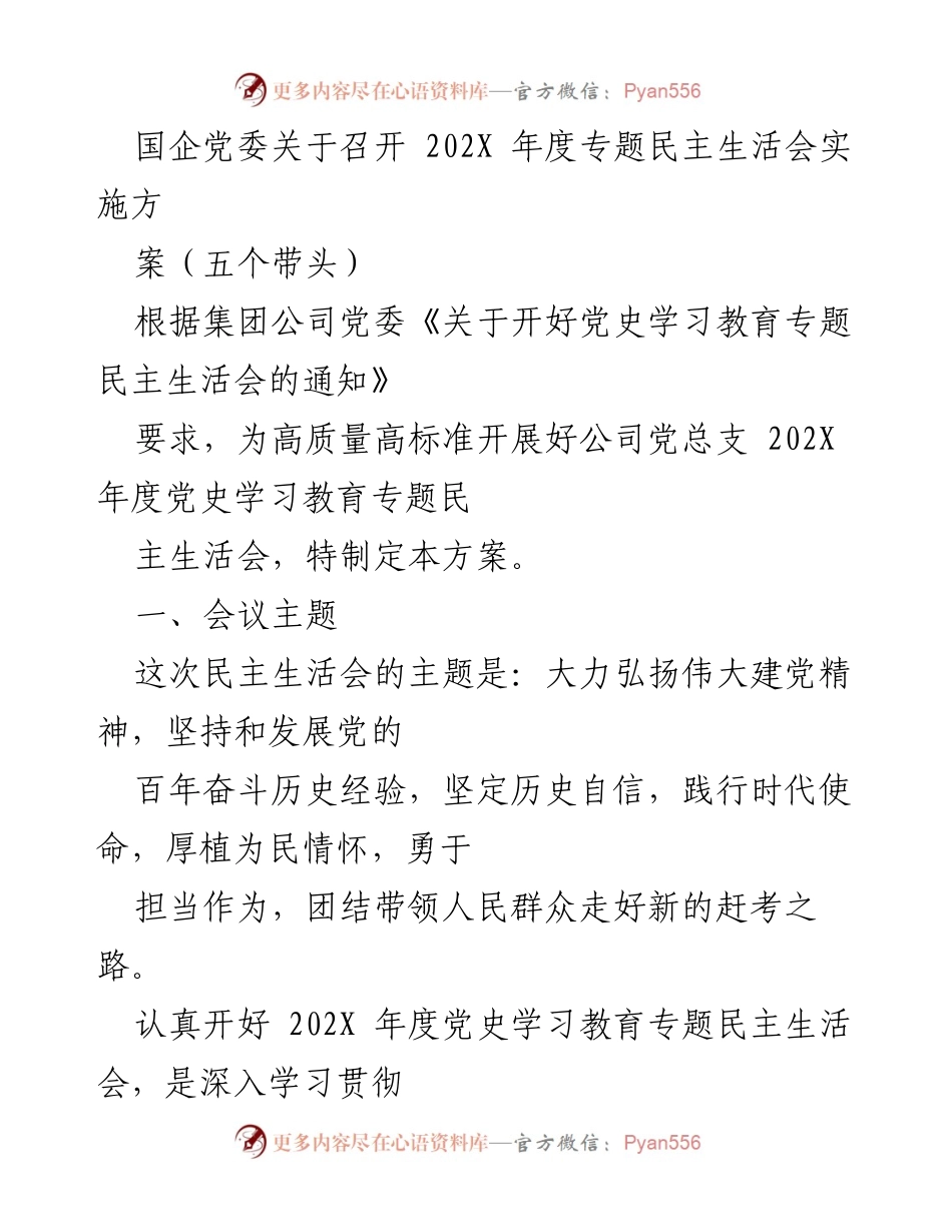 [发言] 党总支年度会议 - 202X年度专题民主生活会实施方案解读.docx_第1页