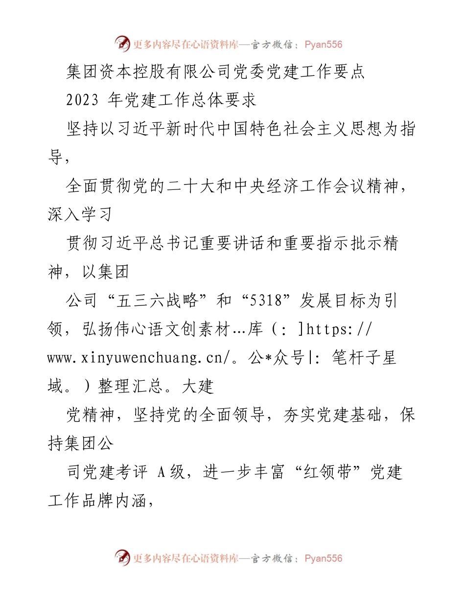 [发言] 党建工作会议 - 2023年集团资本控股有限公司党建工作要点解析.docx_第1页