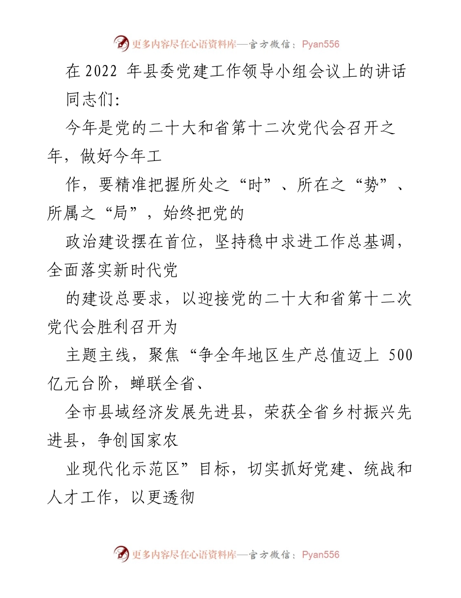 [发言] 党建工作领导小组会议 - 加强党建引领，推动高质量发展.docx_第1页