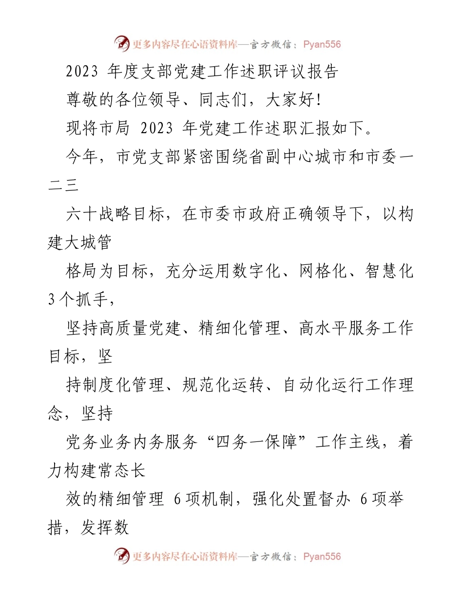 [发言] 党建工作述职 - 2023年度市局党建工作述职评议报告.docx_第1页