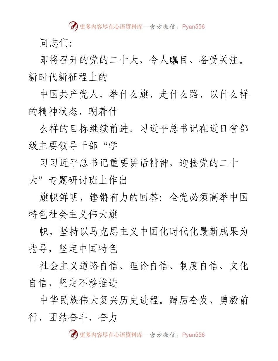 [发言] 党的二十大研讨班 - 坚定理想信念，奋力谱写社会主义现代化新篇章.docx_第1页
