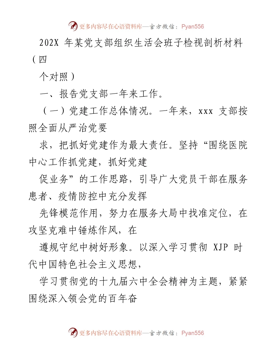 [发言] 党支部组织生活会 - 202X年党支部工作总结与党建成效分析.docx_第1页