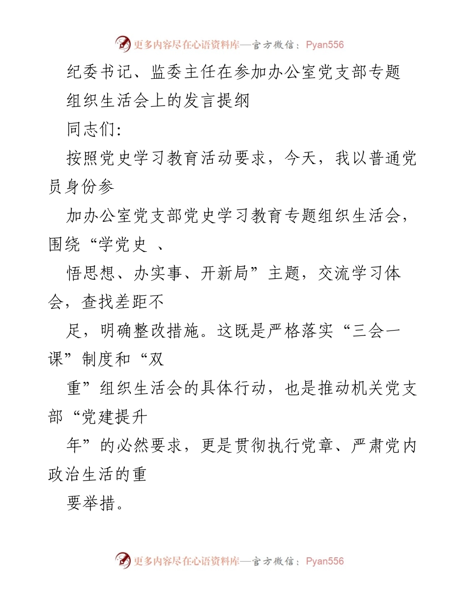 [发言] 党支部专题组织生活会 - 深入学习贯彻总书记重要讲话精神的自我检视与整改措施.docx_第1页