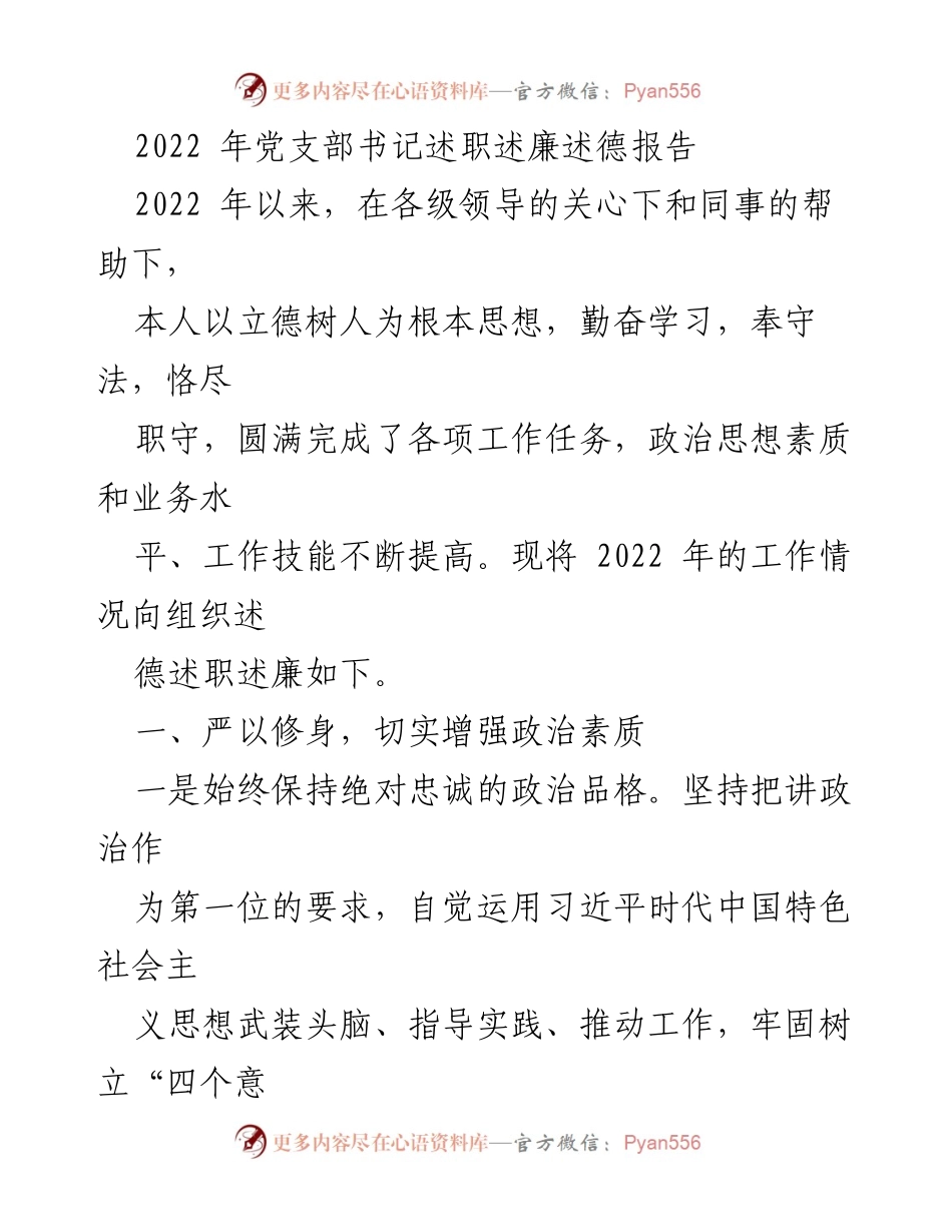 [发言] 党支部年度述职 - 2022年党支部书记工作述职述廉报告.docx_第1页