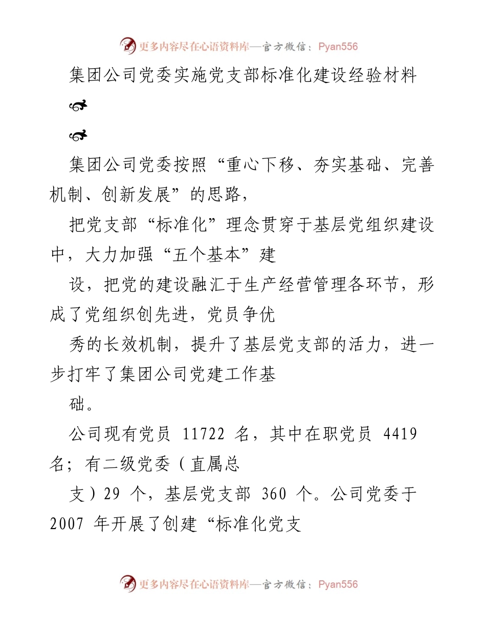 [发言] 党委会议 - 集团公司党支部标准化建设经验分享.docx_第1页
