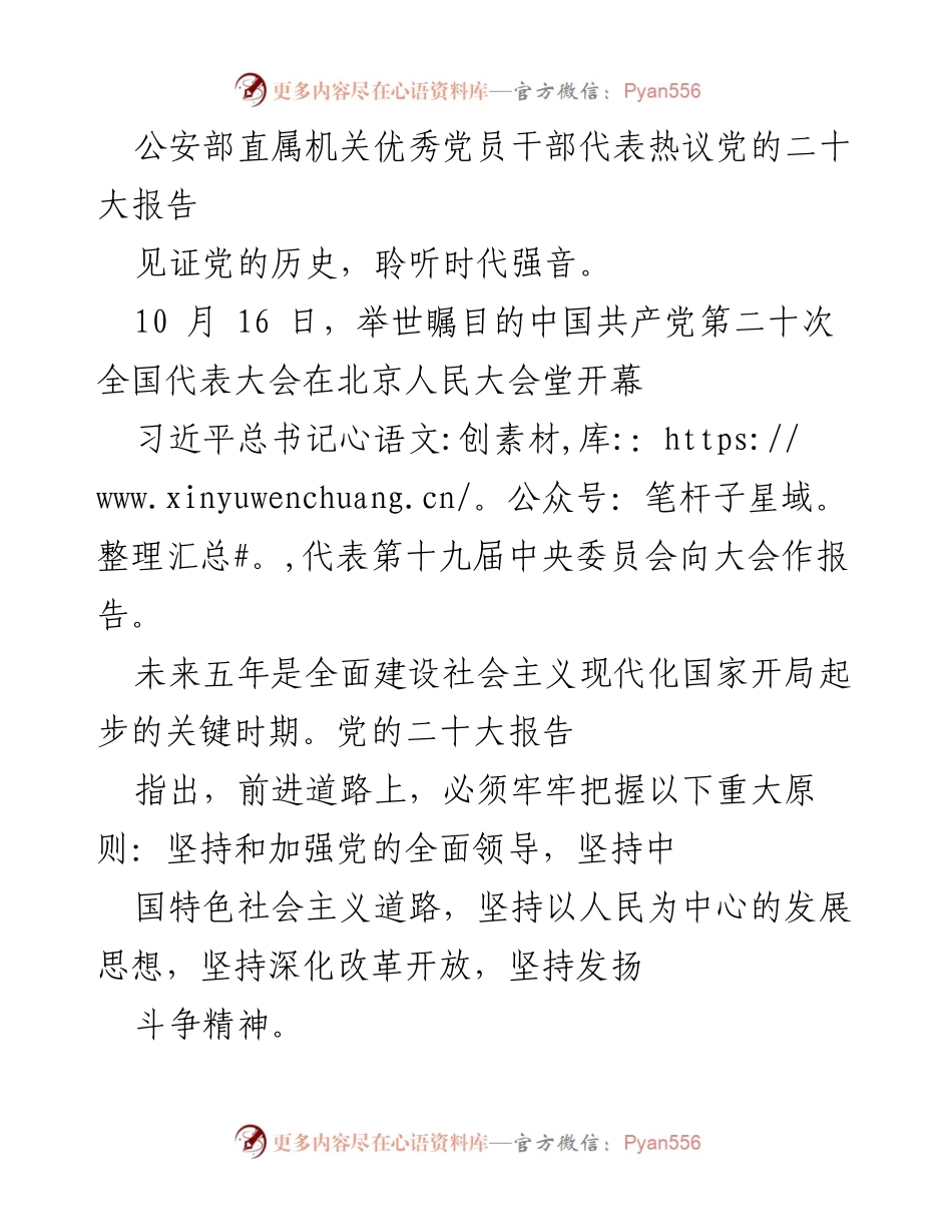 [发言] 党的二十大报告学习会 - 公安部党员干部热议党的二十大精神.docx_第1页