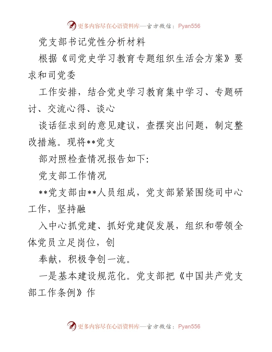 [发言] 党支部专题组织生活会 - 党支部书记党性分析与整改措施报告.docx_第1页