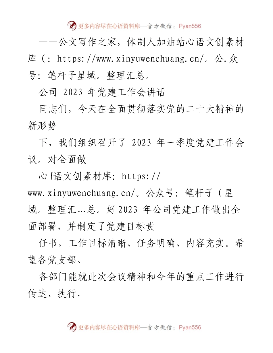 [发言] 党建工作会议 - 2023年公司党建工作会讲话要点.docx_第1页