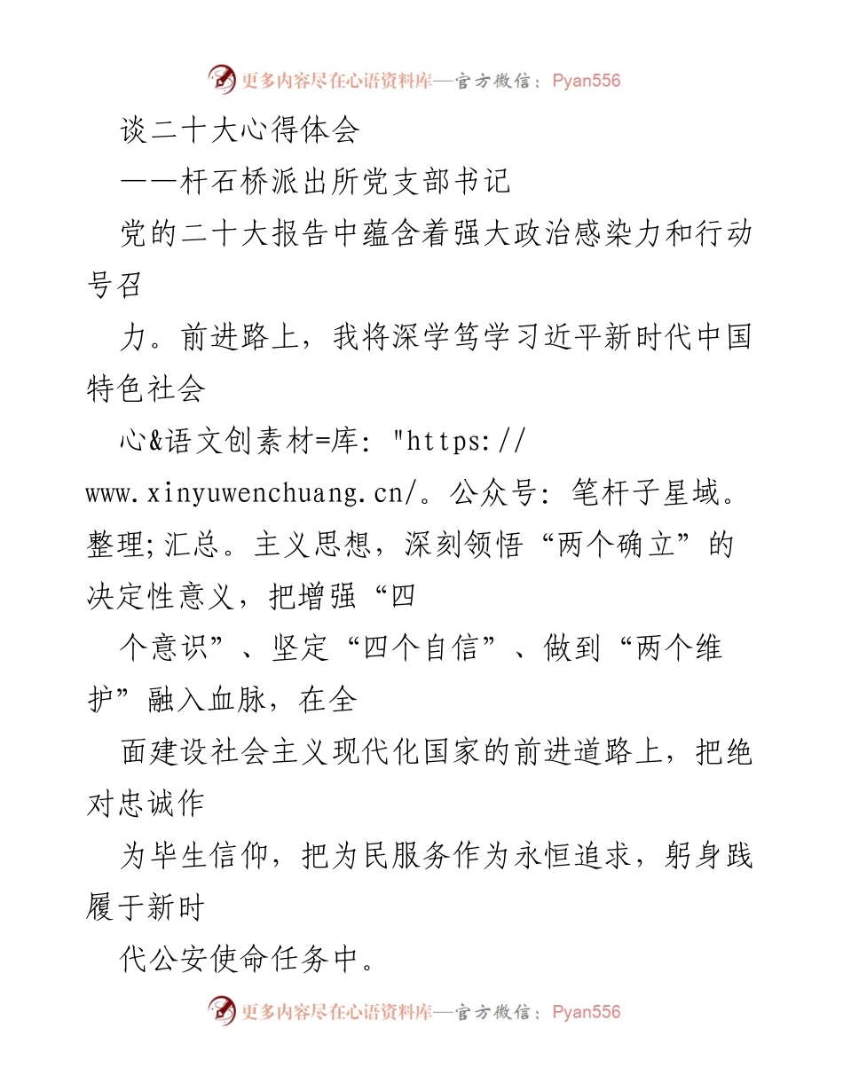 [发言] 党的二十大心得体会 - 深入学习二十大精神，践行新时代公安使命.docx_第1页