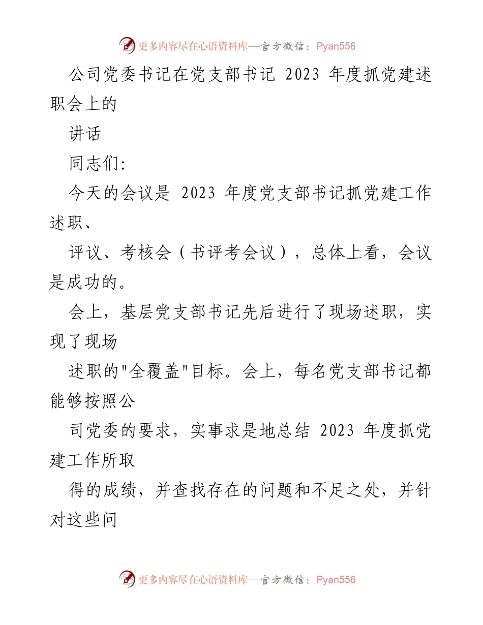 [发言] 党支部书记年度述职会 - 2023年度党支部书记抓党建工作总结与展望.docx_第1页