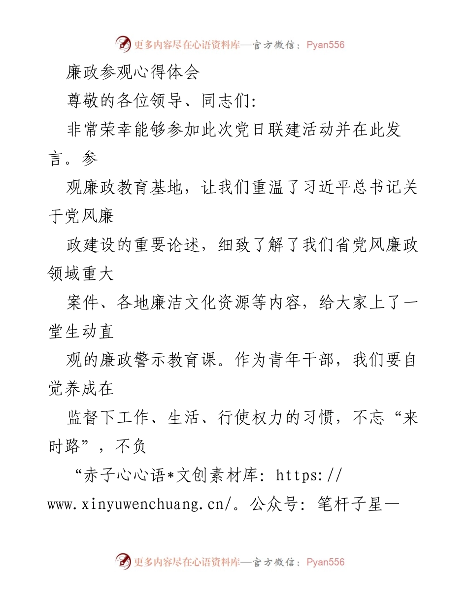 [发言] 党日联建活动 - 廉政教育的警示与青年干部的责任.docx_第1页