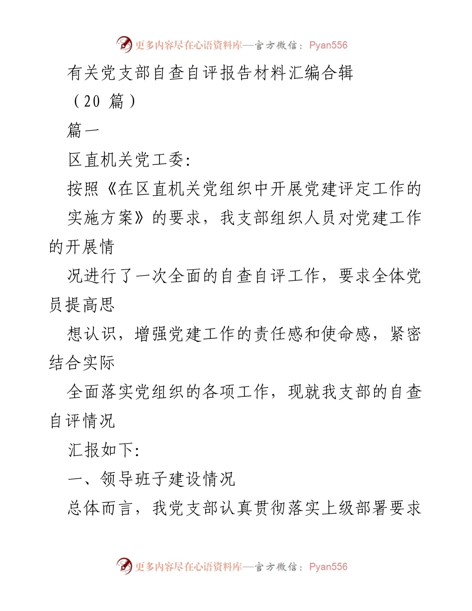 [发言] 党支部自查自评 - 党支部自查自评工作汇报与总结.docx_第1页