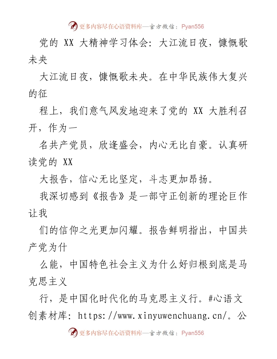 [发言] 党的 XX 大精神学习会 - 深入学习党的 XX 大精神，坚定信念与信仰.docx_第1页