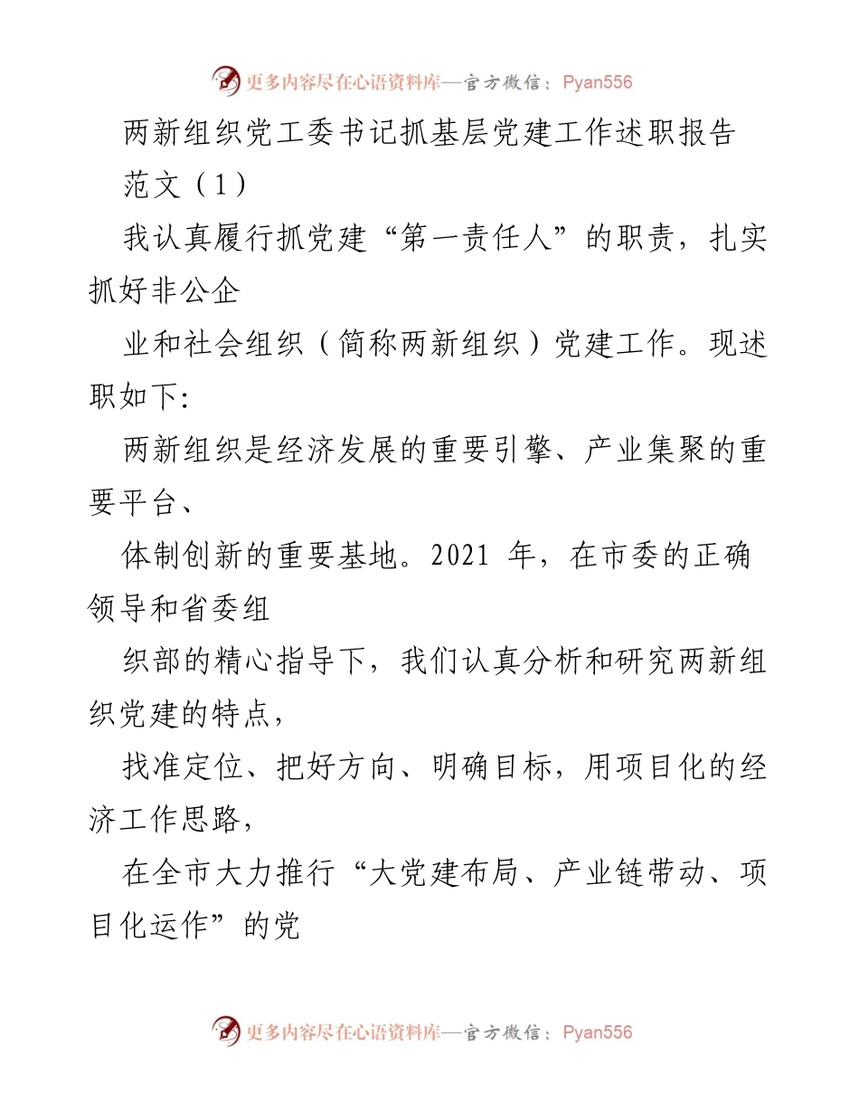 [发言] 党工委述职 - 两新组织党建工作述职报告.docx_第1页