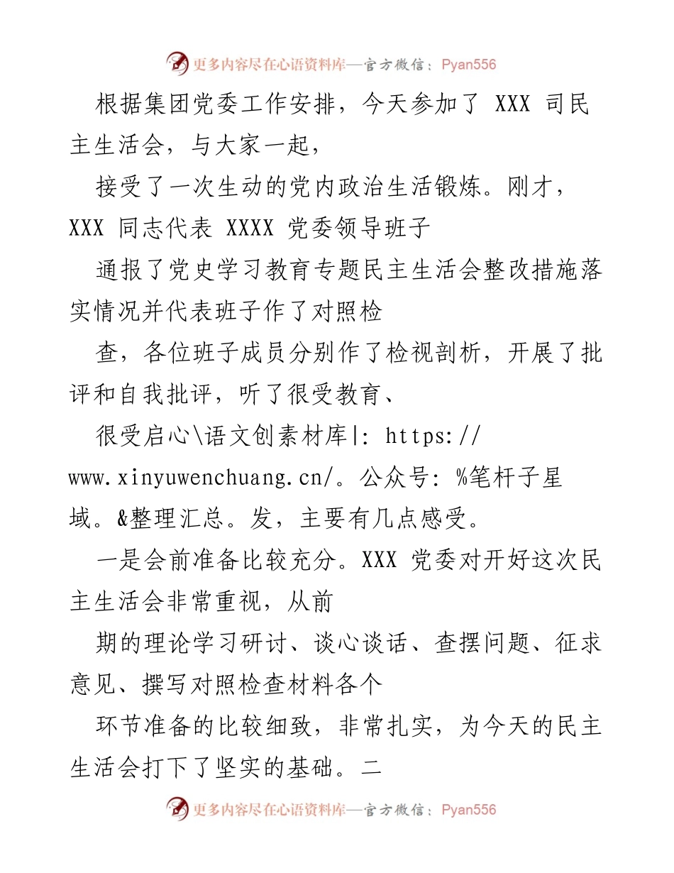 [发言] 党委民主生活会 - 深化党内政治生活，提升政治站位与集体意识.docx_第1页