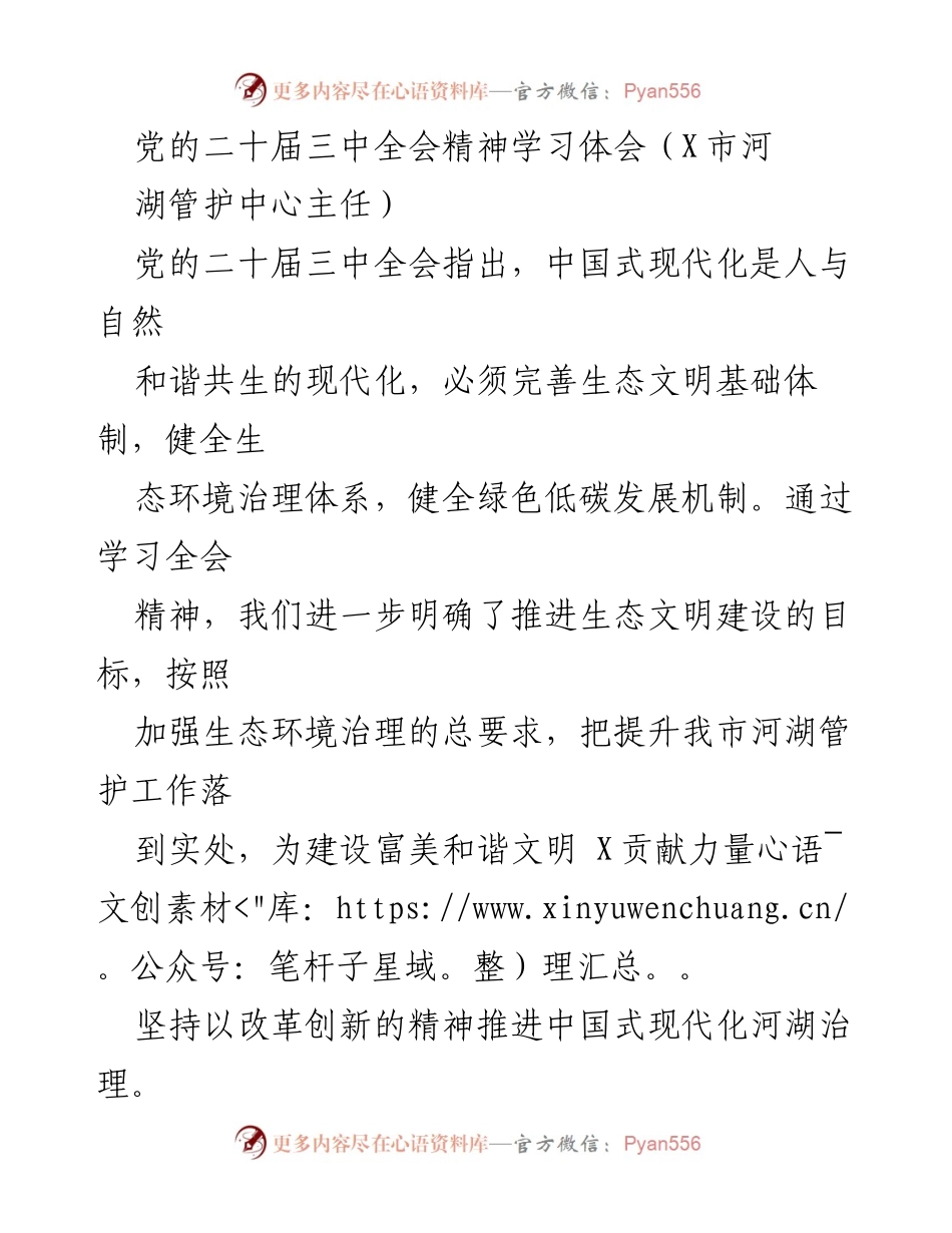 [发言] 党的二十届三中全会精神学习 - 深化河湖管护 助力中国式现代化.docx_第1页