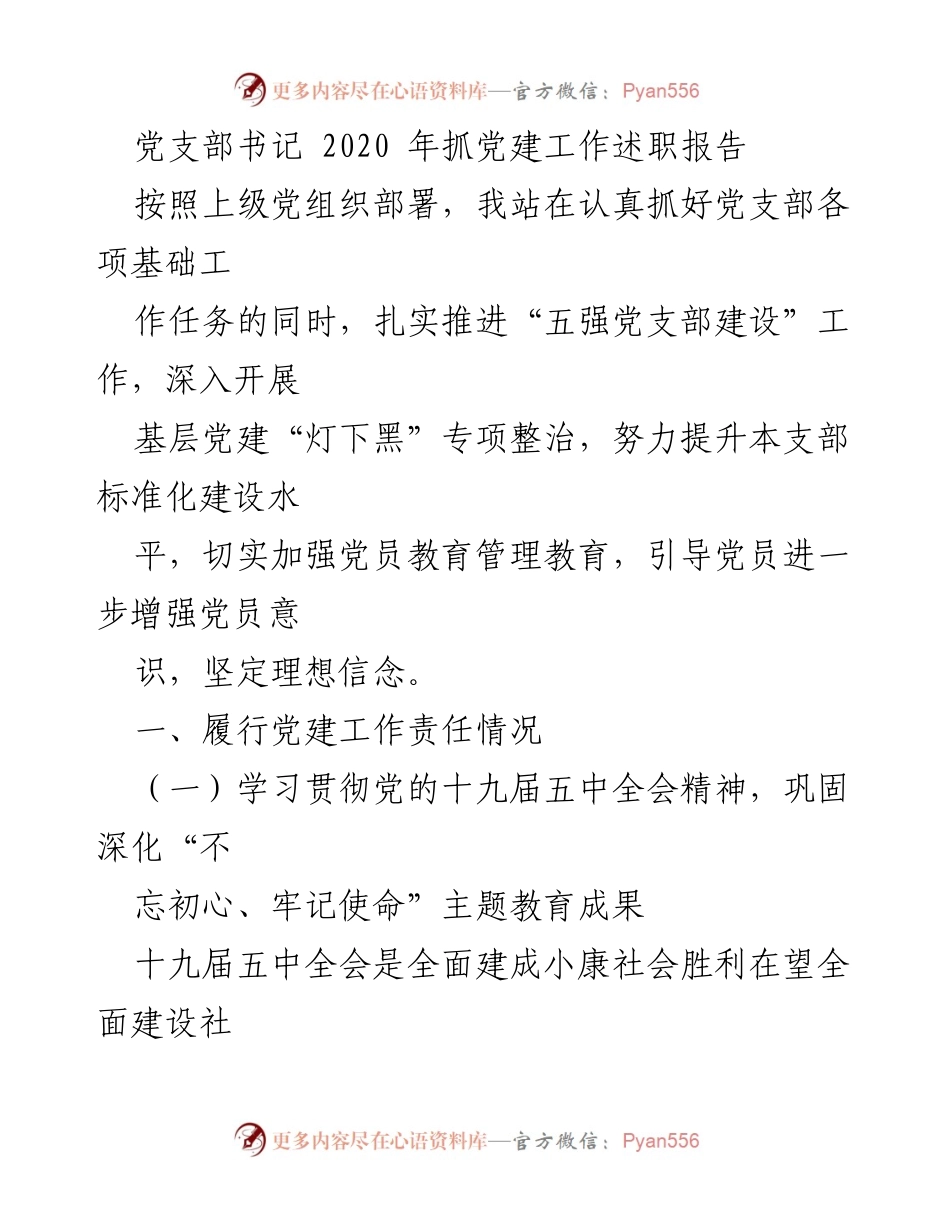 [发言] 党支部工作会议 - 2020年党建工作述职报告总结.docx_第1页