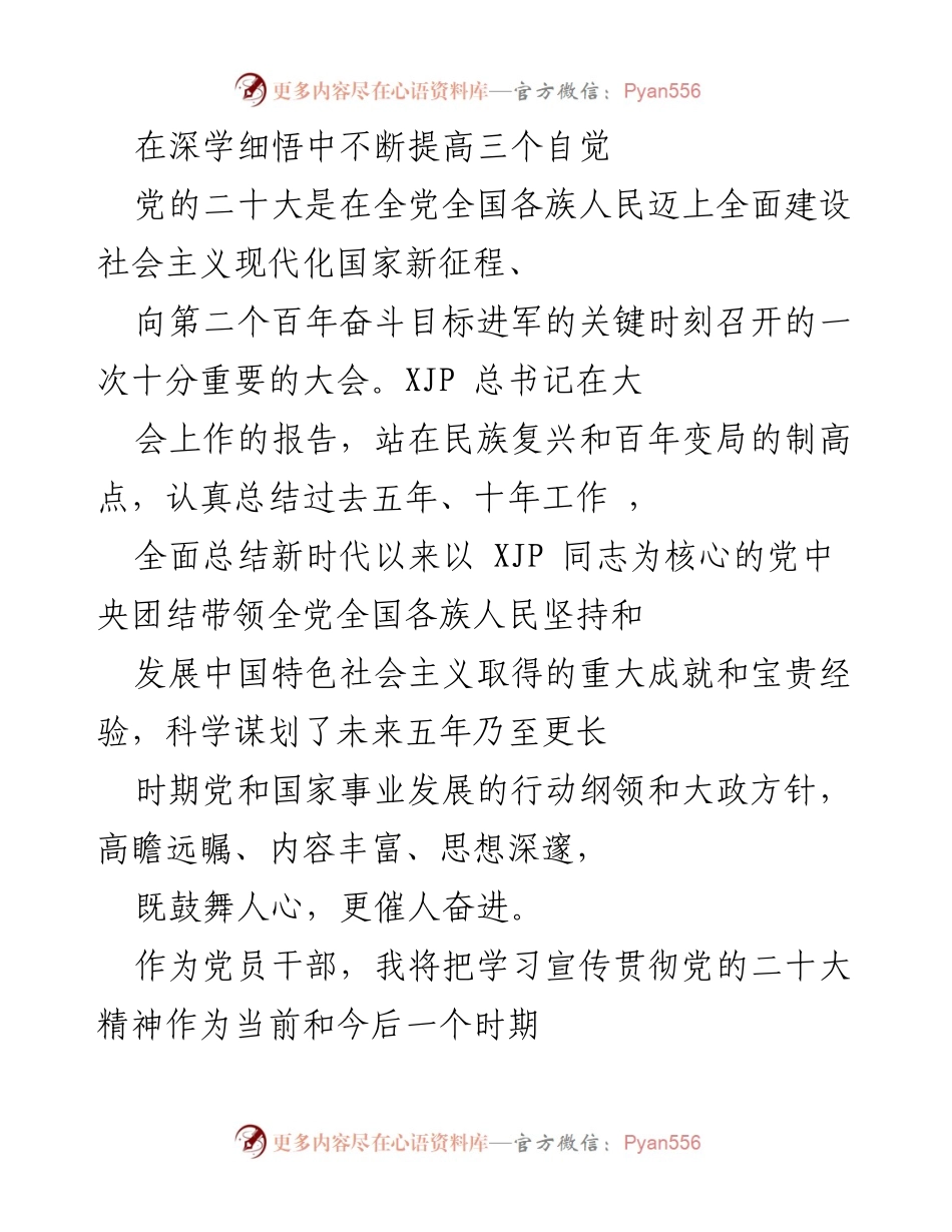 [发言] 党的二十大精神学习 - 深学细悟，不断提高政治自觉与服务意识.docx_第1页
