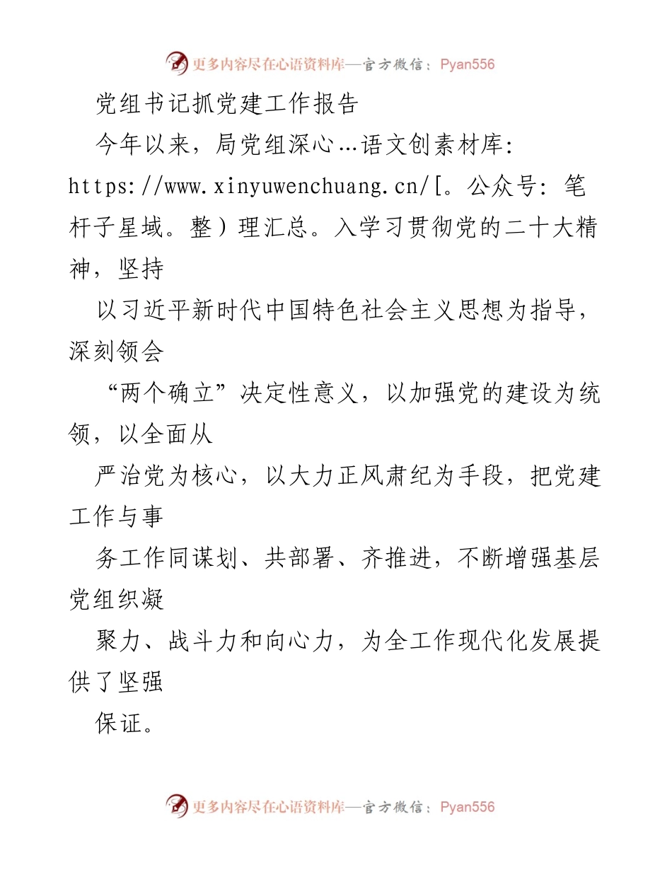 [发言] 党建工作汇报 - 党组书记党建工作履职情况报告.docx_第1页