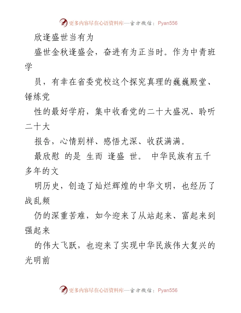 [发言] 党的二十大学习会 - 盛世有为，奋进新时代的使命与责任.docx_第1页