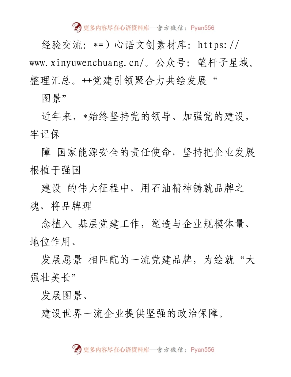 [发言] 党建经验交流会 - 党建引领发展，共绘高质量企业愿景.docx_第1页