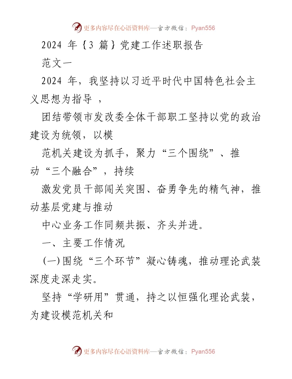 [发言] 党建工作述职 - 2024年党建工作述职报告：推动高质量发展与理论武装深化.docx_第1页
