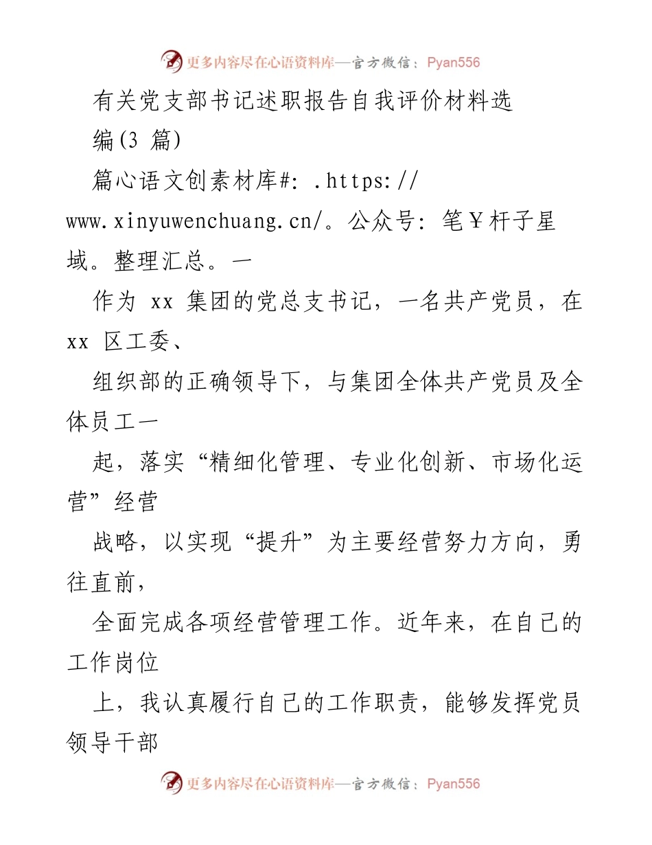 [发言] 党支部书记述职 - 党总支书记自我评价与工作总结.docx_第1页