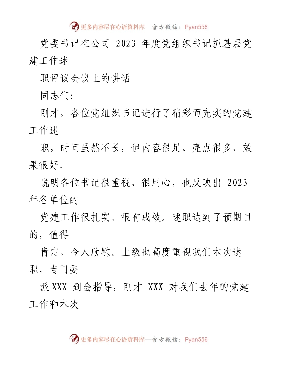 [发言] 党建工作述职评议会议 - 2023年度党建工作述职评议总结与展望.docx_第1页