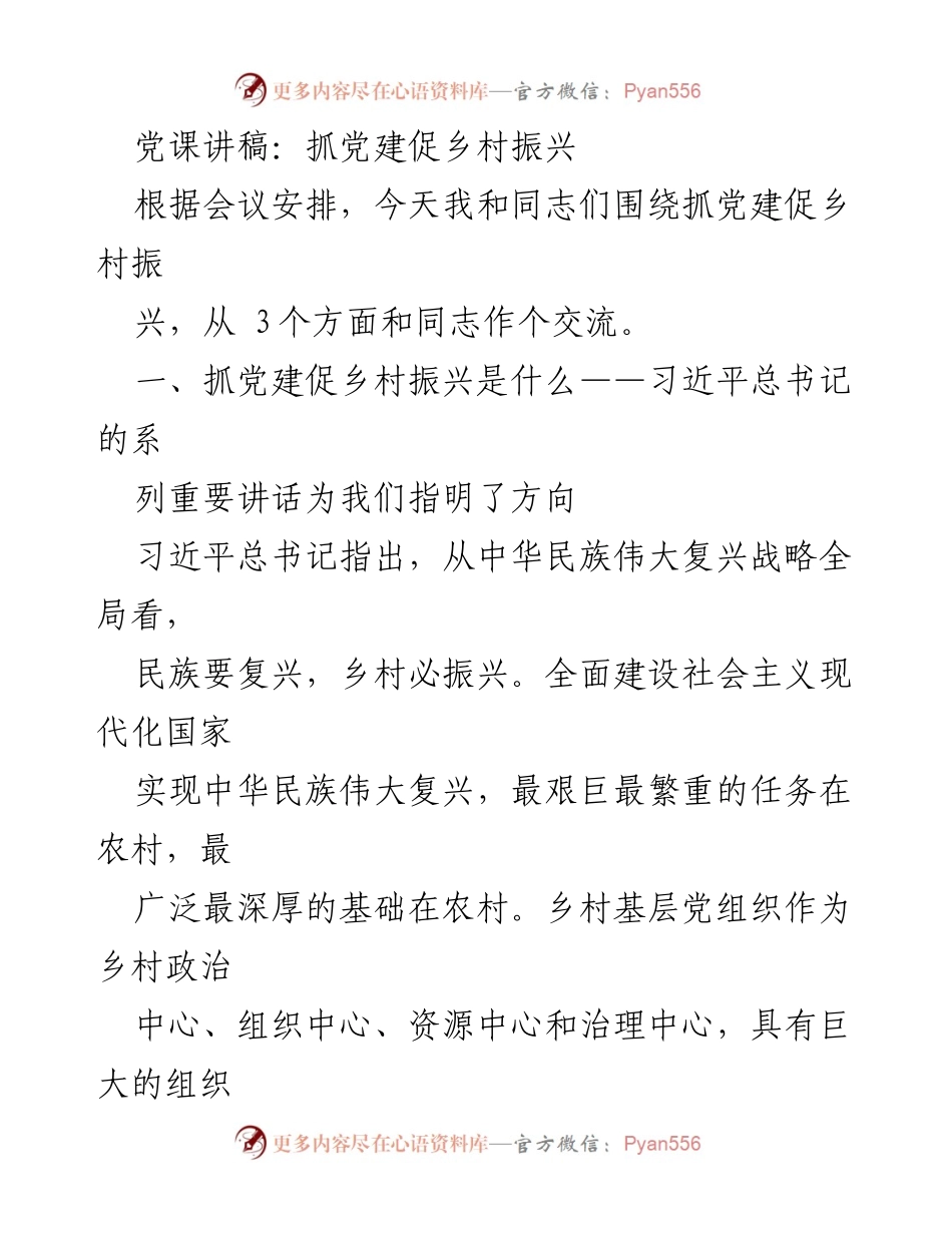 [发言] 党课 - 抓党建促乡村振兴的重要性与路径.docx_第1页