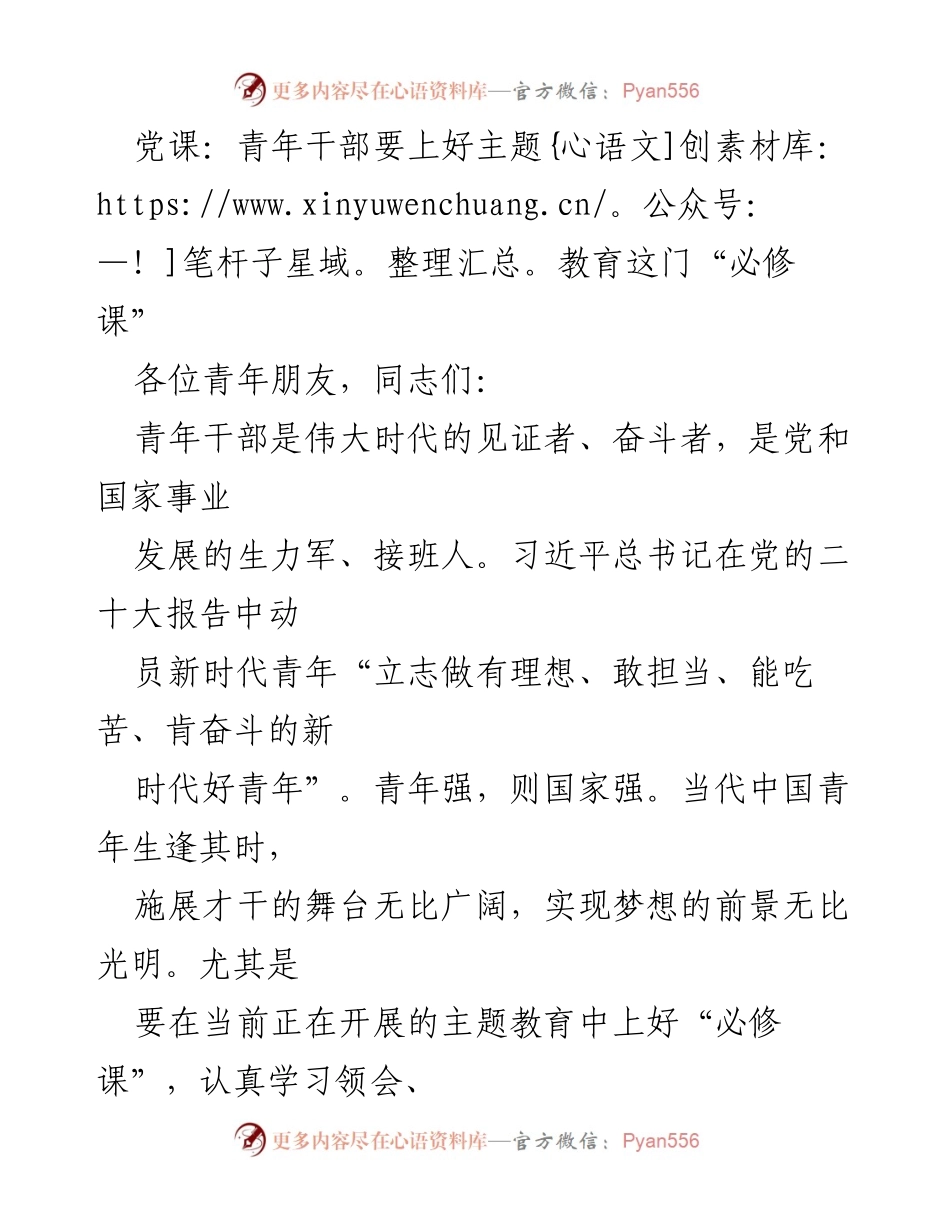[发言] 党课 - 青年干部的主题教育必修课.docx_第1页