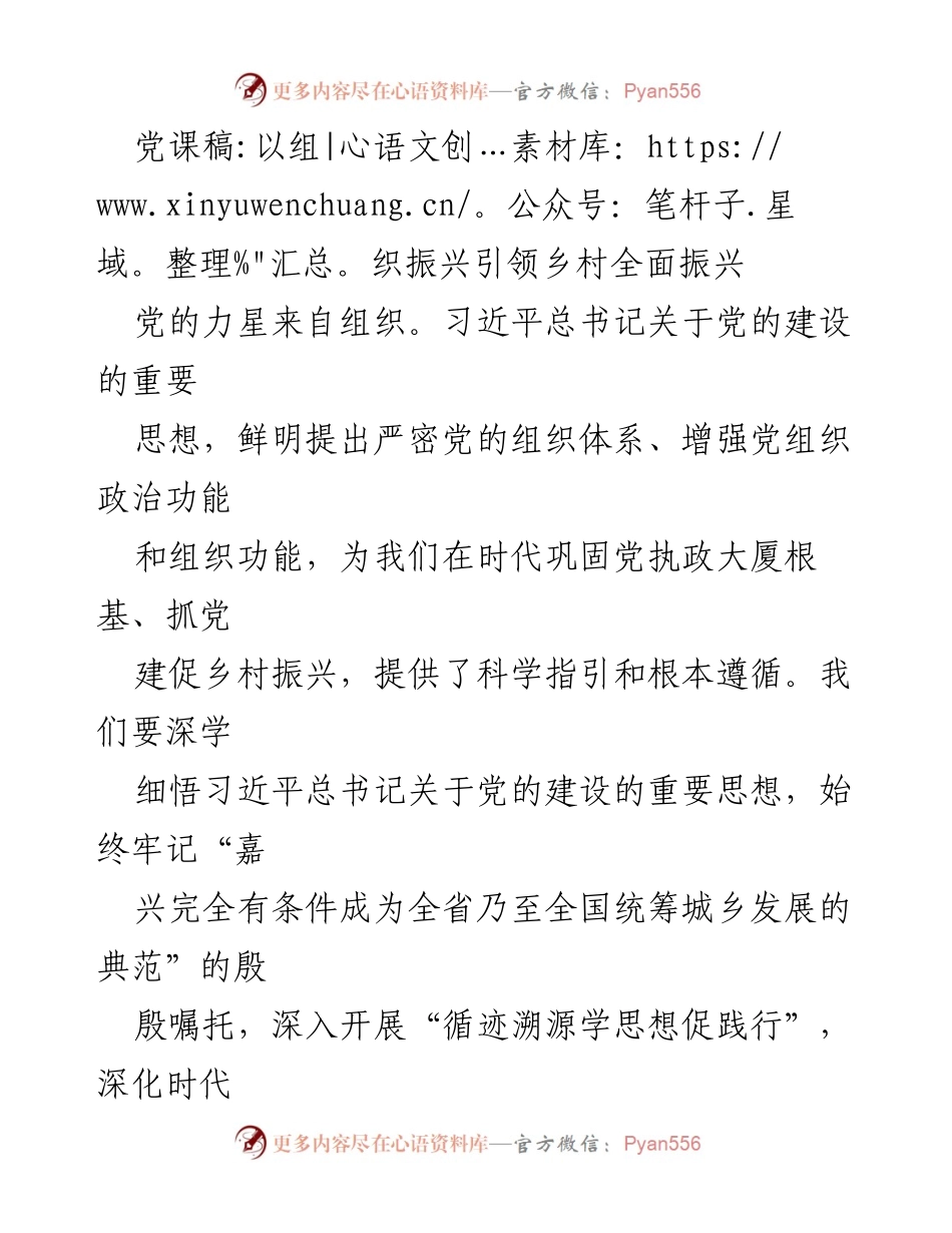 [发言] 党课 - 以组织振兴引领乡村全面振兴.docx_第1页