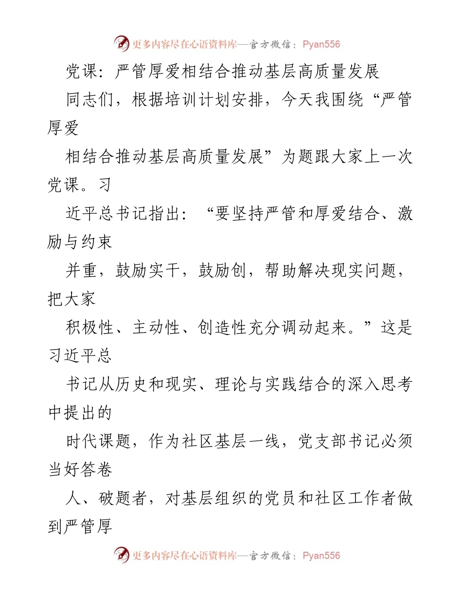 [发言] 党课 - 严管厚爱相结合推动基层高质量发展.docx_第1页