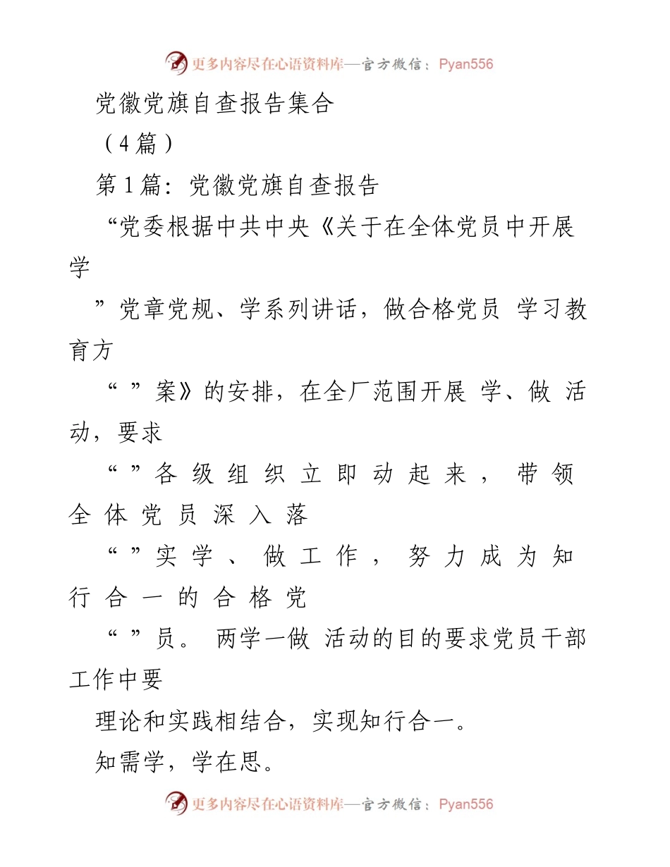 [发言] 党组织自查 - 党徽党旗自查报告总结与反思.docx_第1页