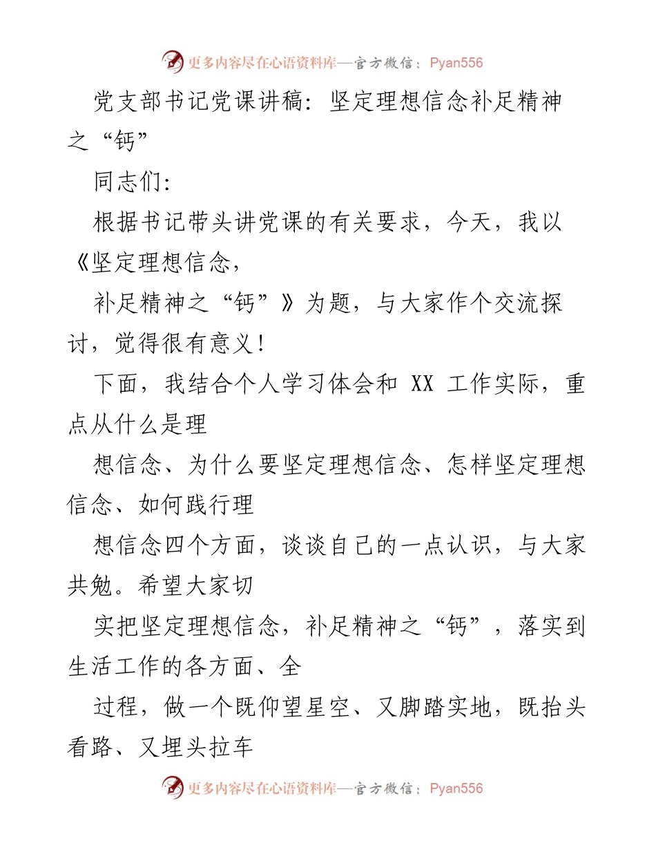 [发言] 党课 - 坚定理想信念，补足精神之“钙”_2.docx_第1页