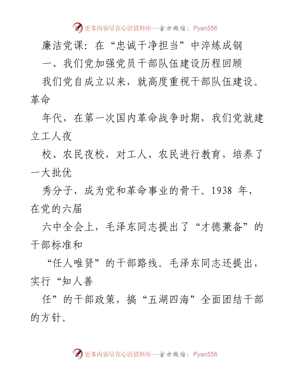 [发言] 党课 - 廉洁从政：在“忠诚干净担当”中锤炼干部队伍.docx_第1页