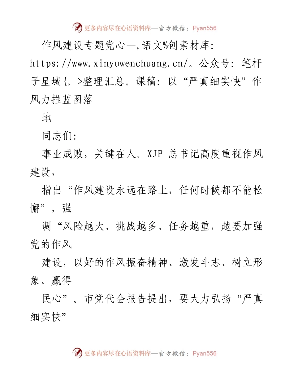 [发言] 党课 - 以“严真细实快”作风力推蓝图落地.docx_第1页