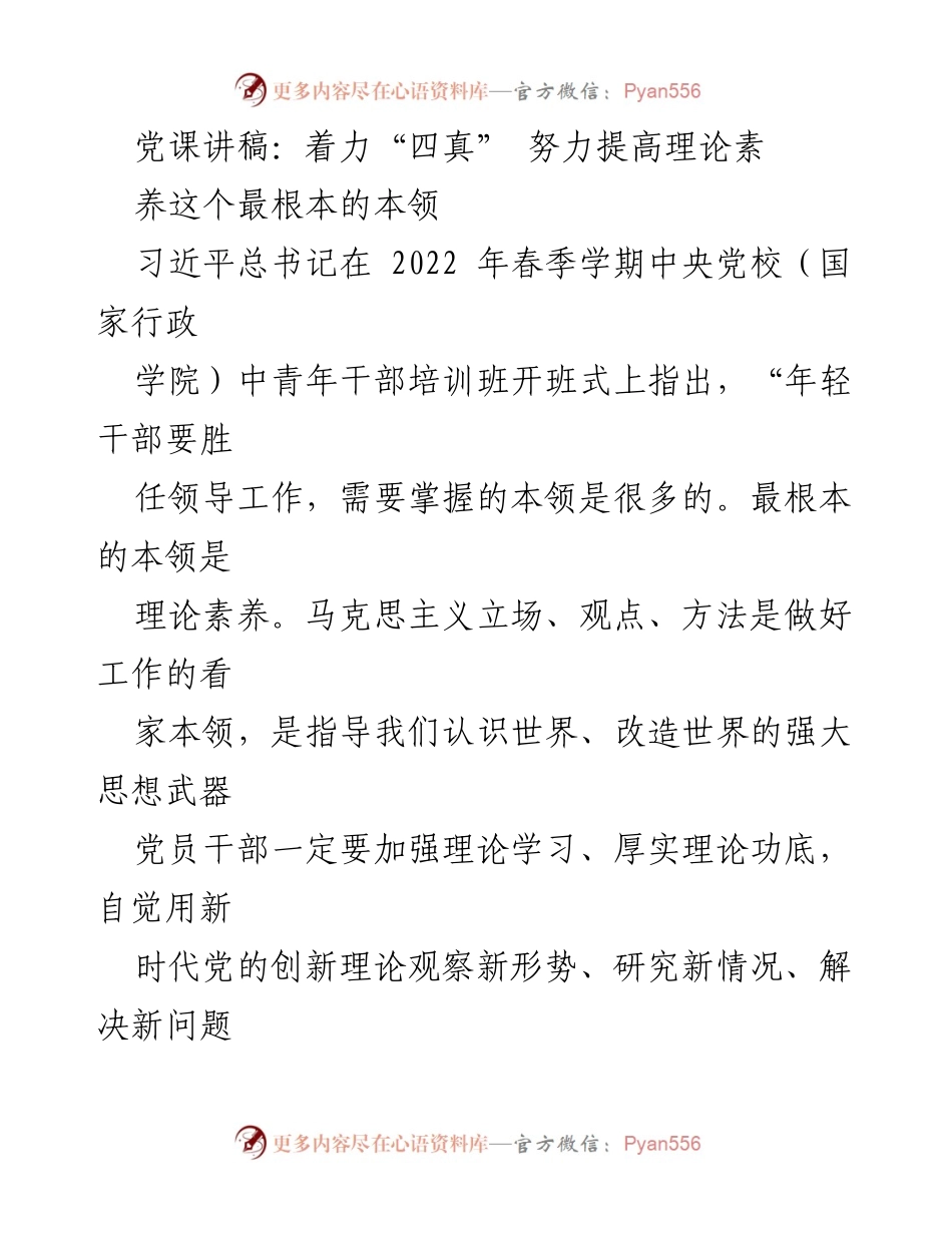 [发言] 党课 - 提高年轻干部理论素养的重要性与路径探讨.docx_第1页