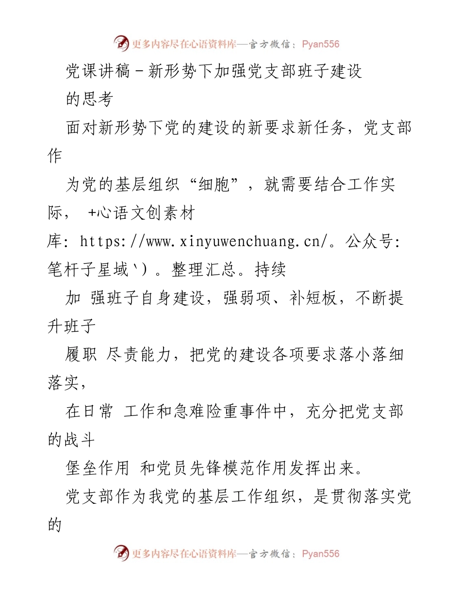 [发言] 党课 - 新形势下党支部班子建设的重要性与思考.docx_第1页