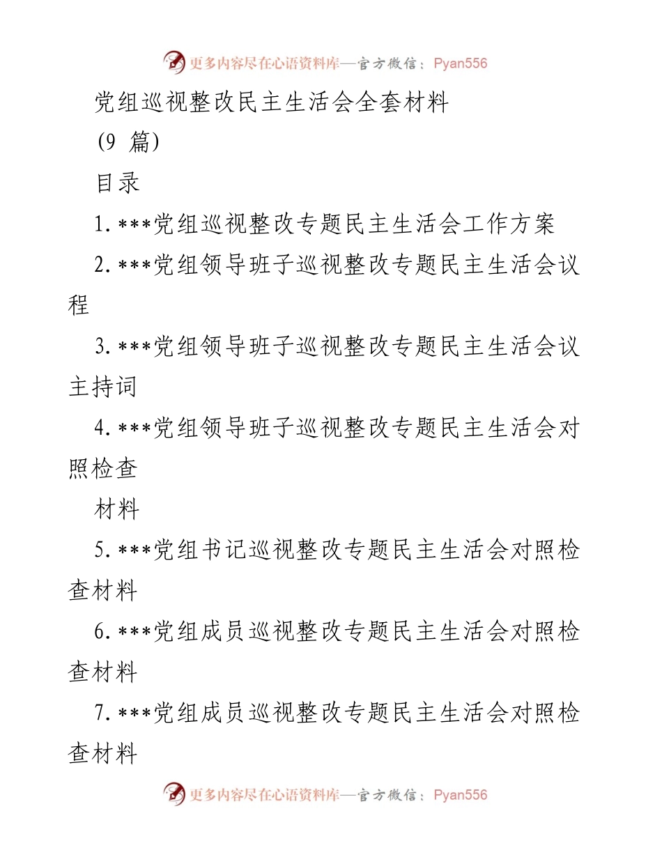 [发言] 党组巡视整改专题民主生活会 - 党组巡视整改专题民主生活会工作方案.docx_第1页