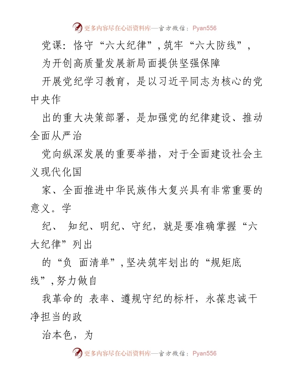 [发言] 党课 - 恪守纪律，保障高质量发展新局面.docx_第1页
