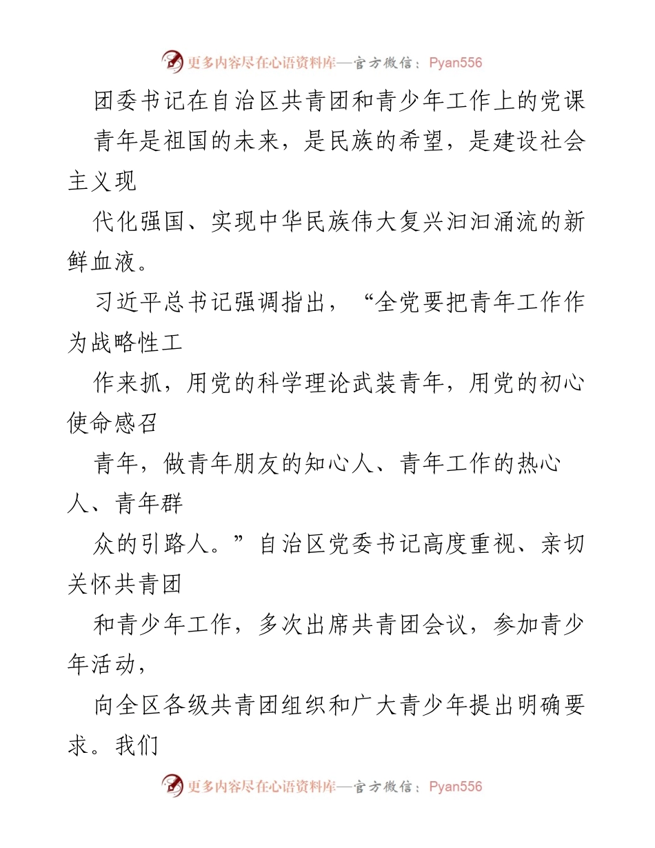 [发言] 党课 - 青年工作的战略性与使命感.docx_第1页