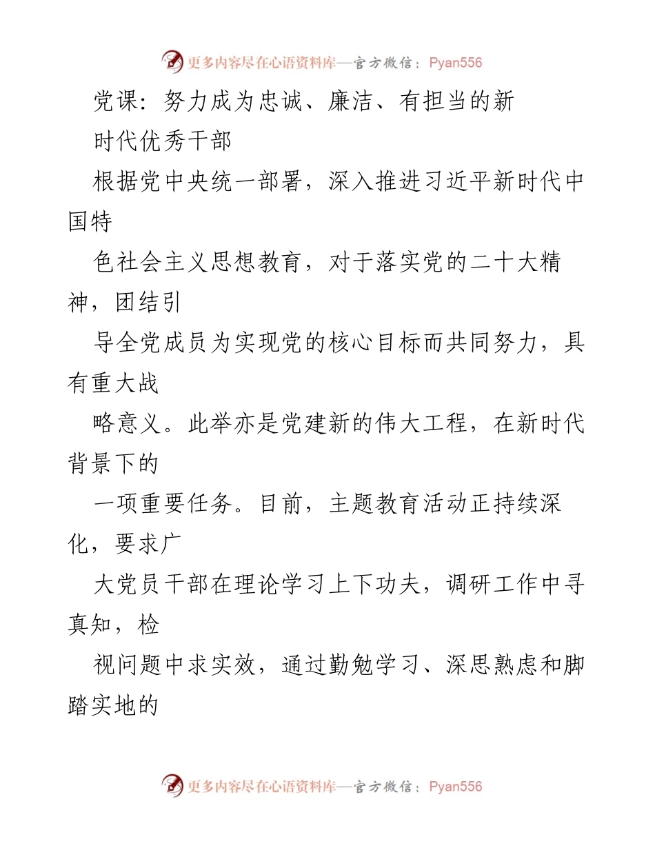 [发言] 党课 - 努力成为新时代优秀干部的理论学习与实践路径.docx_第1页