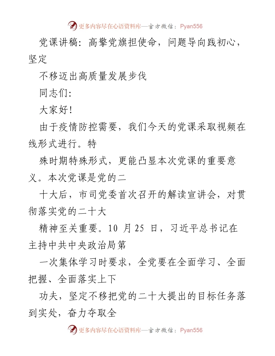 [发言] 党课 - 深入学习贯彻党的二十大精神，推动高质量发展_2.docx_第1页