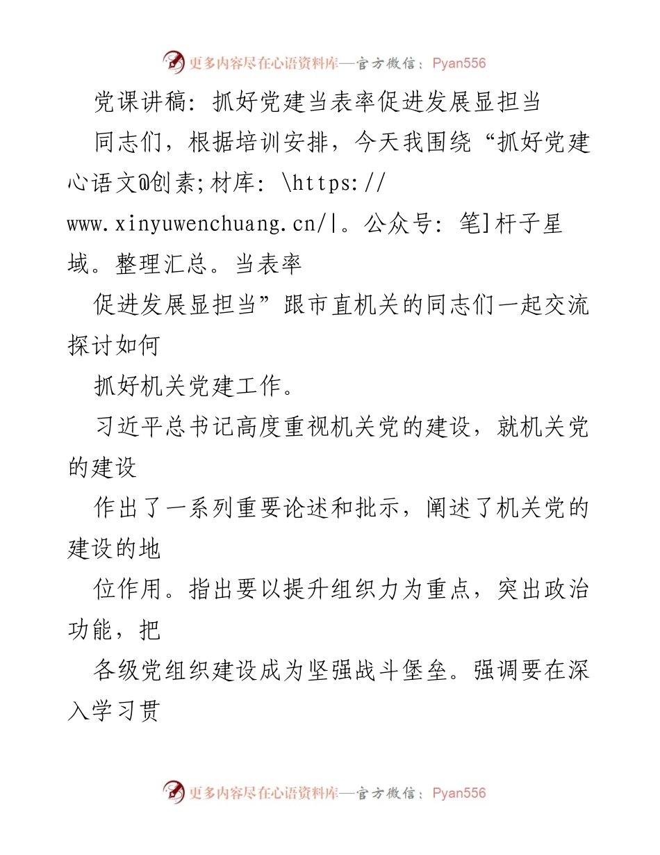 [发言] 党课 - 抓好党建当表率 促进发展显担当.docx_第1页