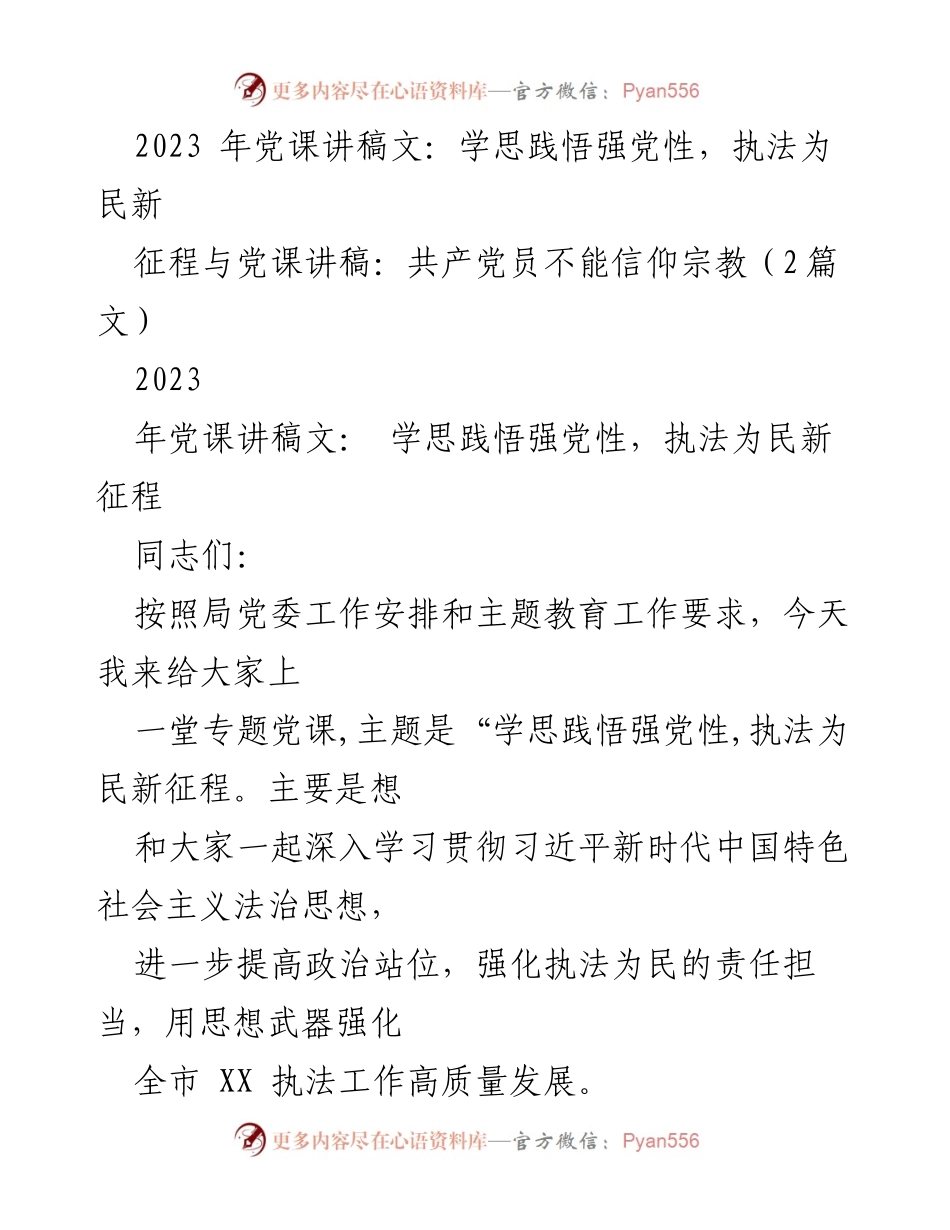 [发言] 党课 - 学思践悟强党性，执法为民新征程.docx_第1页